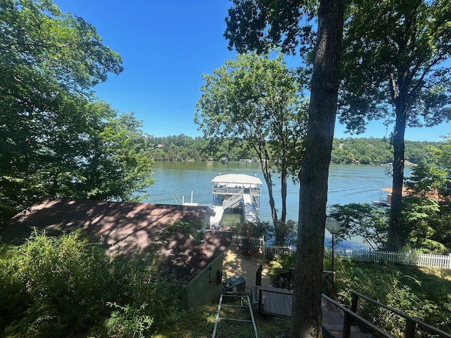 property view of water with a boat dock