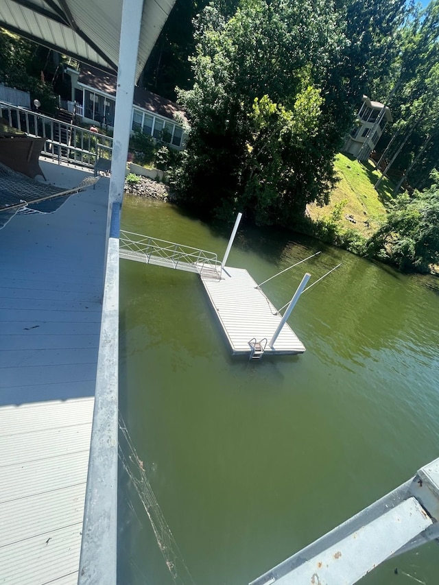 view of dock with a water view