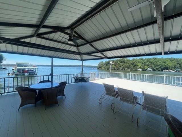 wooden terrace with a water view