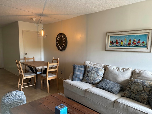 living room featuring a textured ceiling