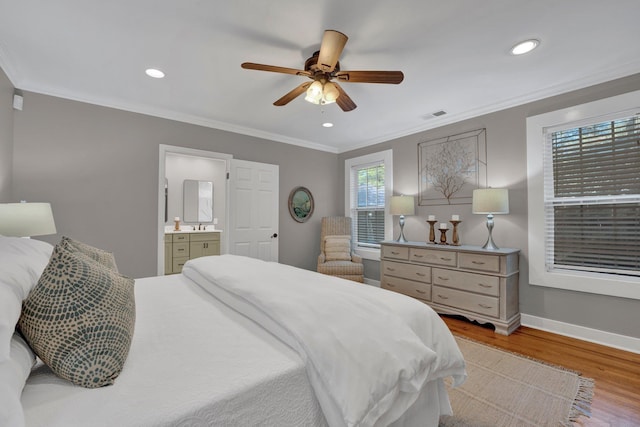 bedroom featuring recessed lighting, baseboards, visible vents, and light wood-style floors