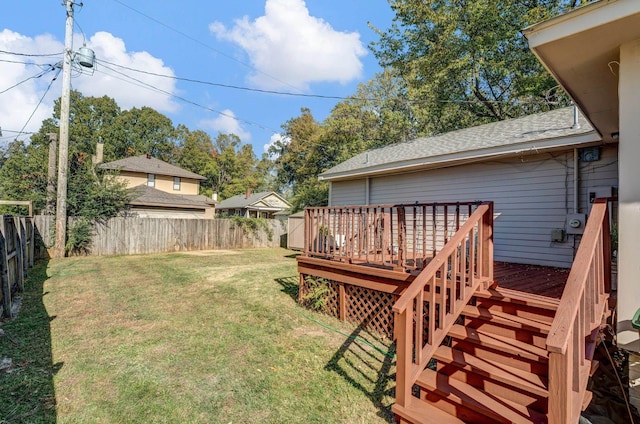 view of yard with a fenced backyard and a wooden deck