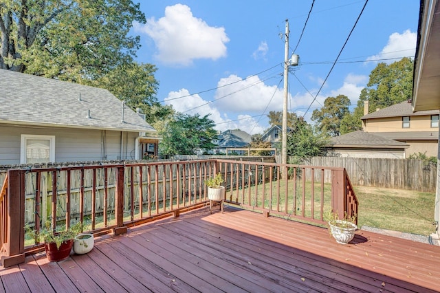 deck featuring a lawn and a fenced backyard