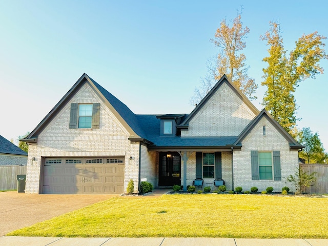 view of front of house featuring a garage and a front lawn