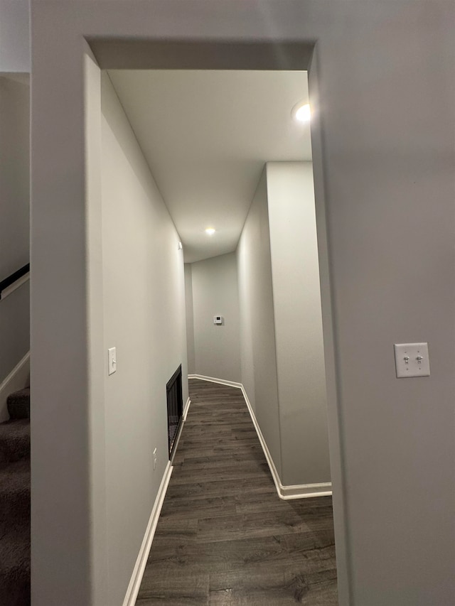 hall featuring dark wood-type flooring