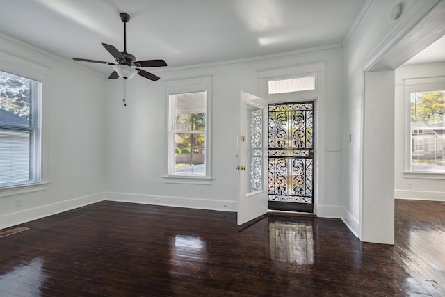 2186 Monroe Ave, Memphis, TN 38104 - foyer with wood-type flooring, crown molding, ceiling fan, and baseboards