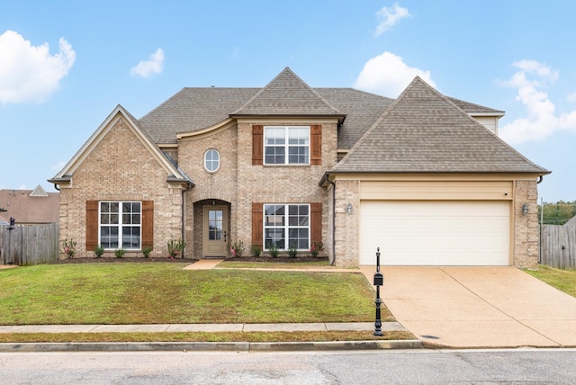 view of front facade featuring a front lawn and a garage