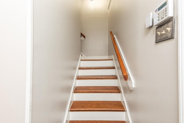 staircase featuring wood-type flooring