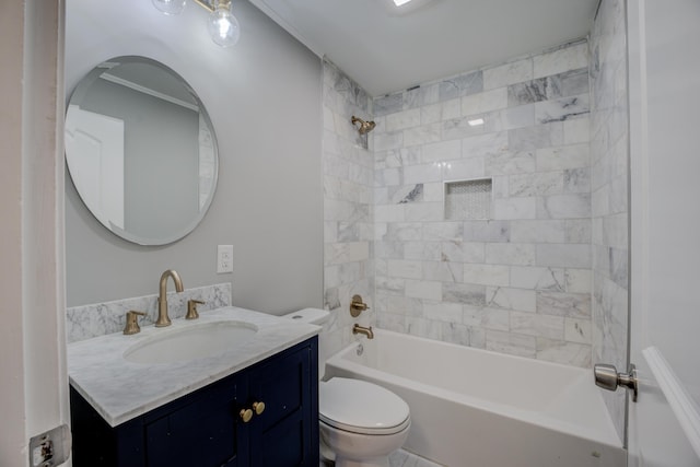 full bathroom with toilet, vanity, and shower / bathing tub combination