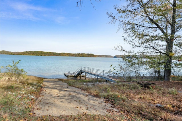 view of dock with a water view