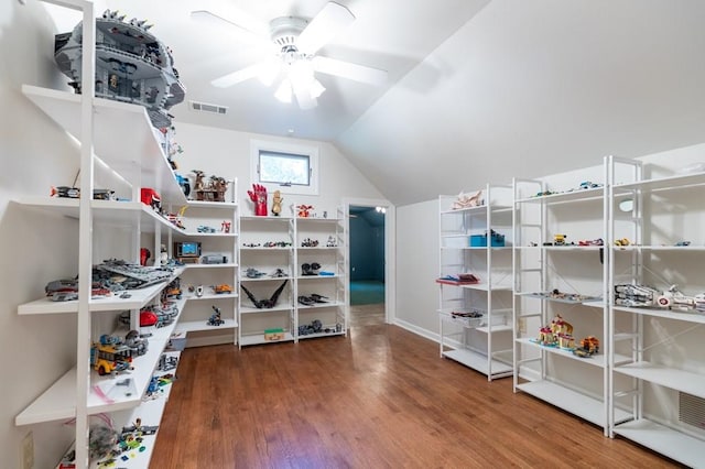 storage room featuring ceiling fan