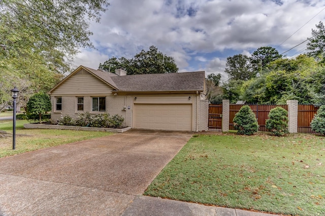 single story home with a garage and a front yard