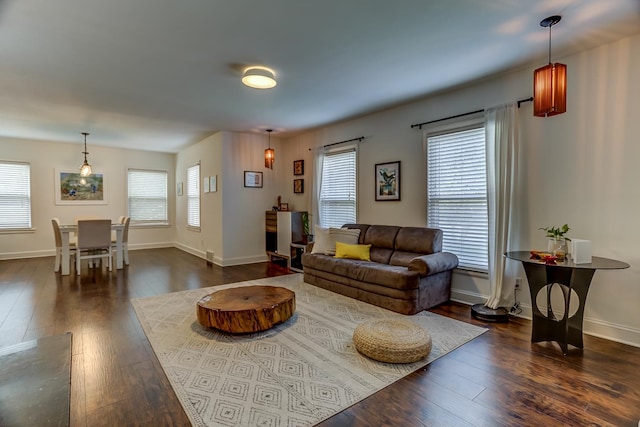 living room featuring dark hardwood / wood-style floors