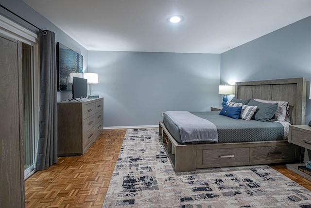 bedroom with parquet floors