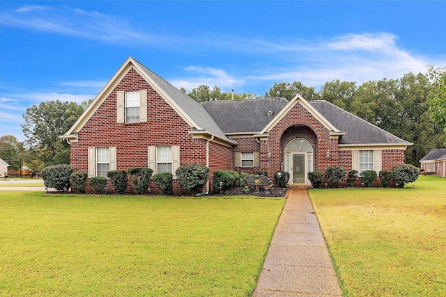 view of front of property featuring a front lawn