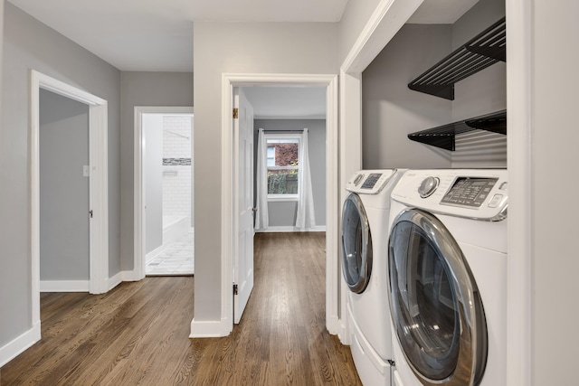 washroom with dark hardwood / wood-style floors