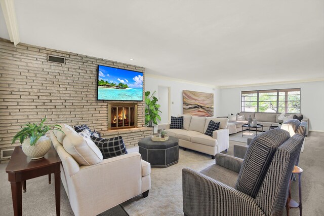 280 Waring Rd, Memphis, TN 38117 - carpeted living area featuring a fireplace and crown molding