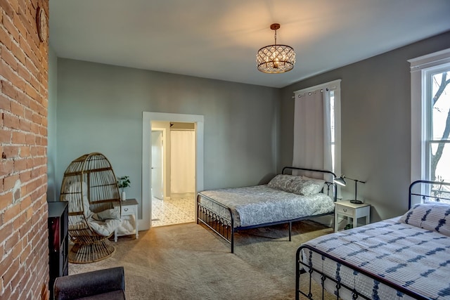 bedroom with light colored carpet