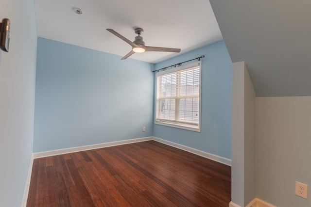 additional living space featuring ceiling fan and dark hardwood / wood-style floors