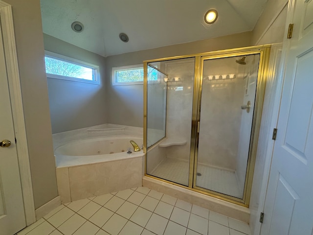 bathroom featuring tile patterned floors and plus walk in shower