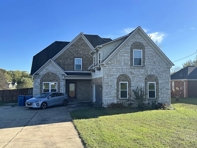 view of front of property featuring a front lawn