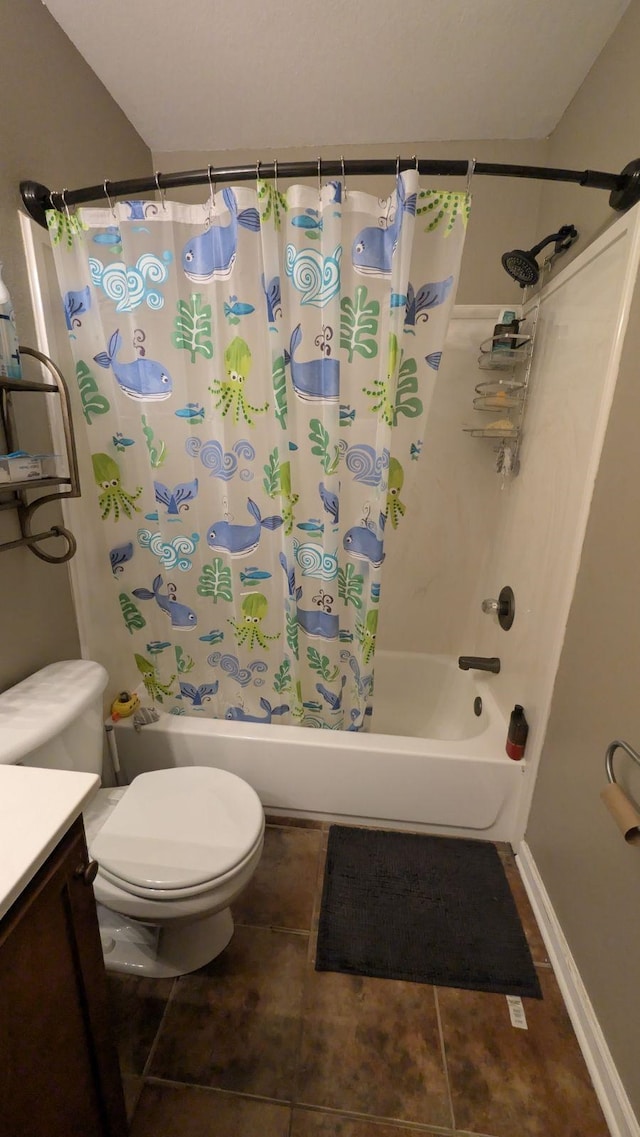 full bathroom with tile patterned floors, vanity, toilet, and shower / tub combo