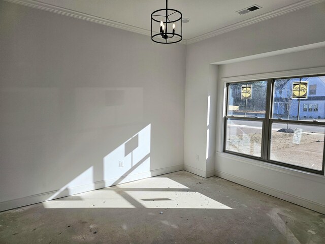 12064 Stromness Cv, Arlington, TN 38002 - empty room with crown molding, baseboards, a chandelier, and concrete flooring