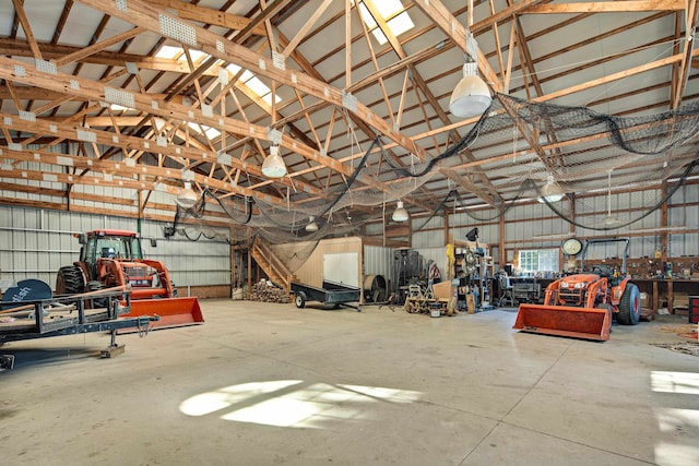 garage with a workshop area