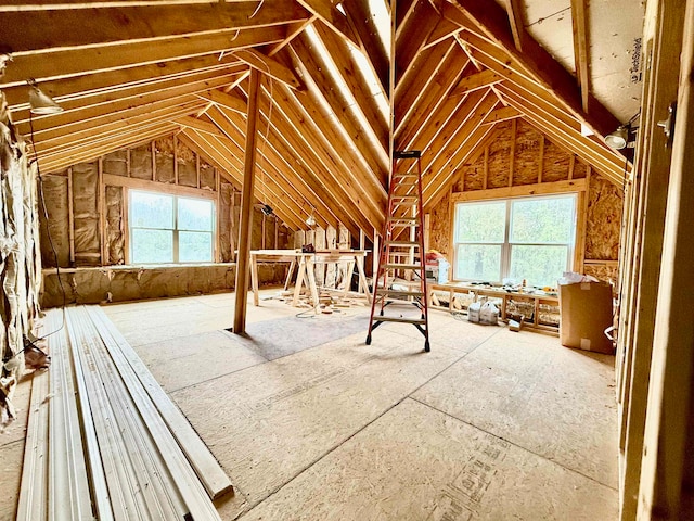 unfinished attic with a healthy amount of sunlight