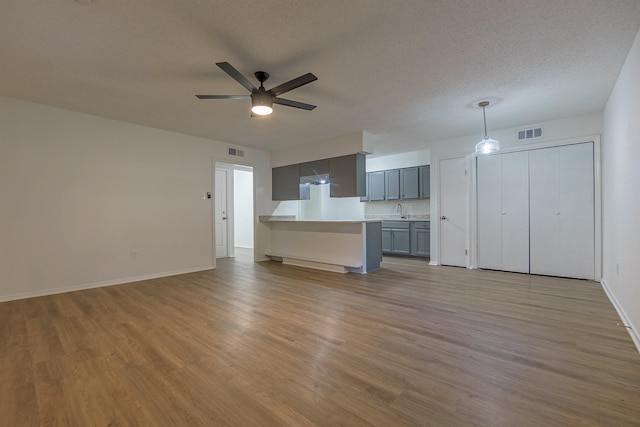 3474 Grey Bark Dr, Memphis, TN 38118 - unfurnished living room with wood finished floors, a ceiling fan, baseboards, a sink, and a textured ceiling