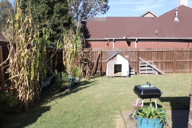 view of yard featuring a storage shed