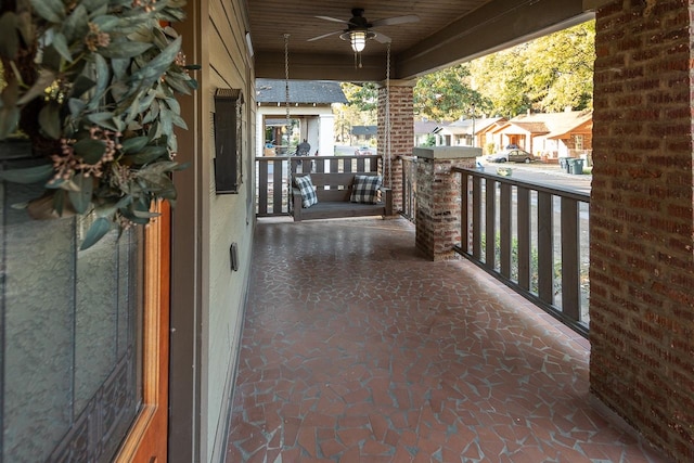 view of patio / terrace featuring ceiling fan and a porch