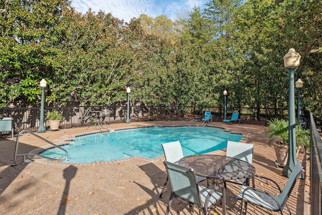 view of swimming pool featuring a patio area