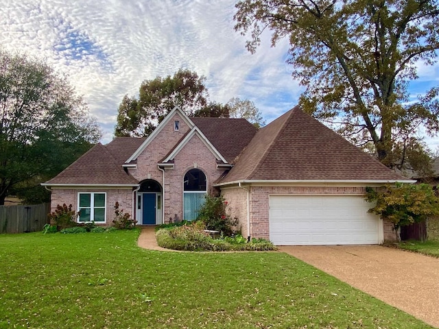 view of front facade featuring a garage and a front yard