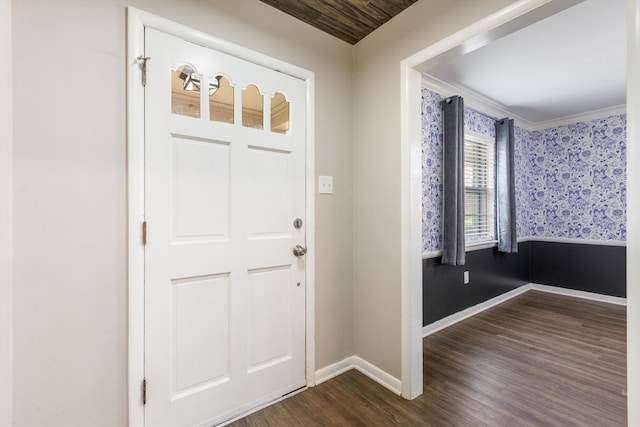 foyer featuring dark hardwood / wood-style floors and ornamental molding