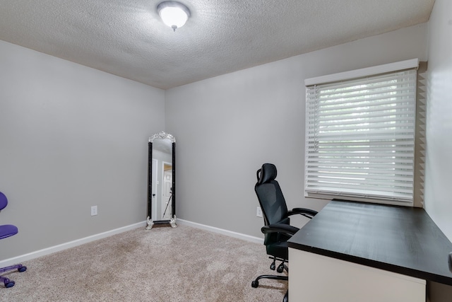 unfurnished office with a textured ceiling and carpet floors