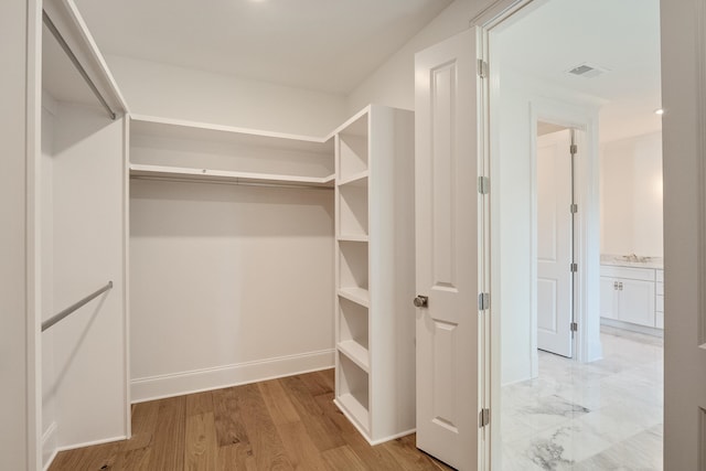 spacious closet with light wood-type flooring