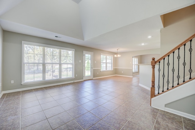 interior space with a chandelier