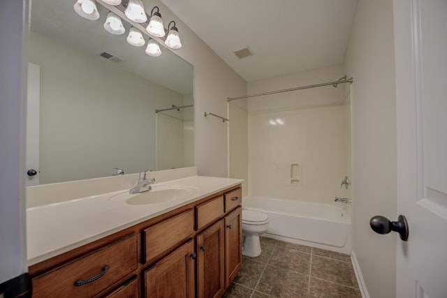 full bathroom featuring tile patterned floors, vanity, shower / bath combination, and toilet