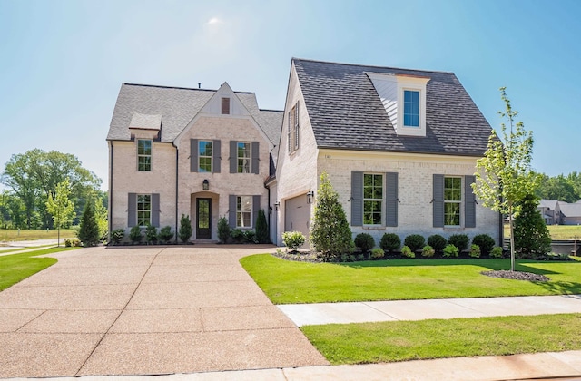 view of front of home featuring a garage and a front lawn