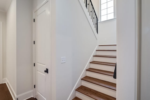 stairs with wood-type flooring