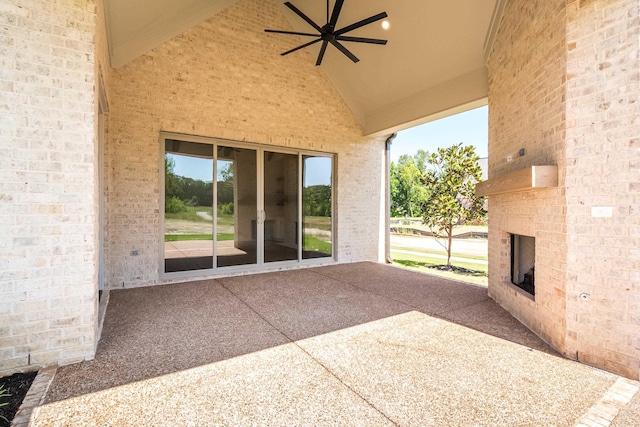 140 Magnolia Ridge Dr, Rossville, TN 38066 - view of patio / terrace featuring a ceiling fan and an outdoor brick fireplace