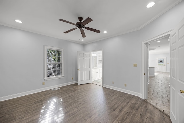 6 Laura Ln, Iuka, MS 38852 - unfurnished bedroom with ceiling fan, dark hardwood / wood-style flooring, and ornamental molding
