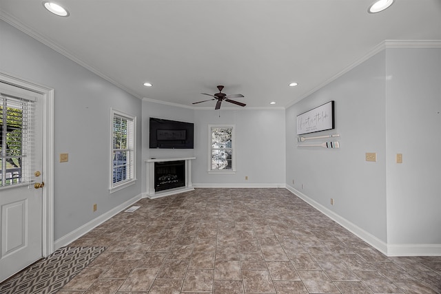 6 Laura Ln, Iuka, MS 38852 - unfurnished living room with ceiling fan and ornamental molding