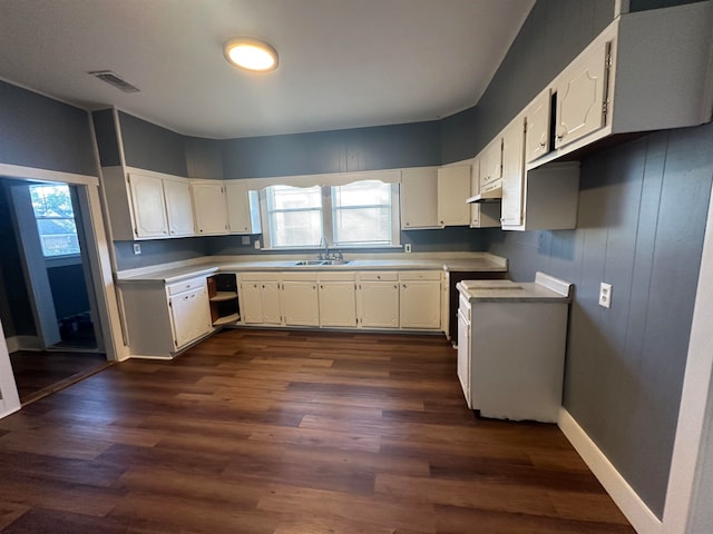 kitchen featuring plenty of natural light, white cabinets, and dark hardwood / wood-style floors