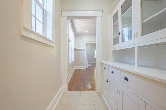 corridor featuring plenty of natural light and light hardwood / wood-style floors