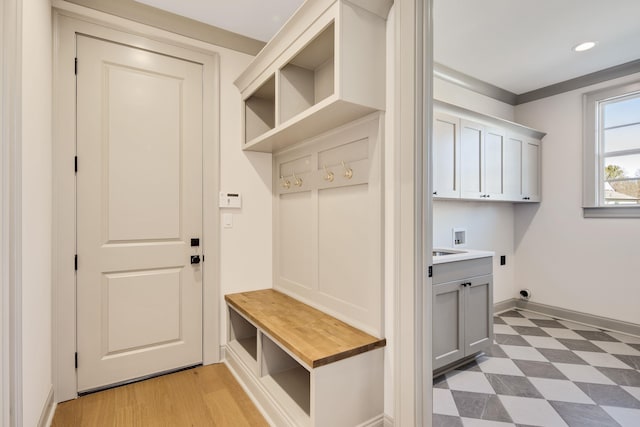 mudroom featuring light hardwood / wood-style flooring