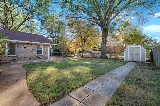 view of yard with a storage unit