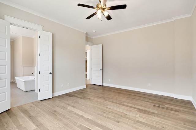 520 Valley Forge Ln, Rossville, TN 38066 - unfurnished bedroom with light wood-style floors, ornamental molding, baseboards, and ceiling fan