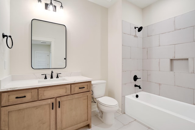 full bathroom featuring tile patterned floors, vanity, toilet, and tiled shower / bath